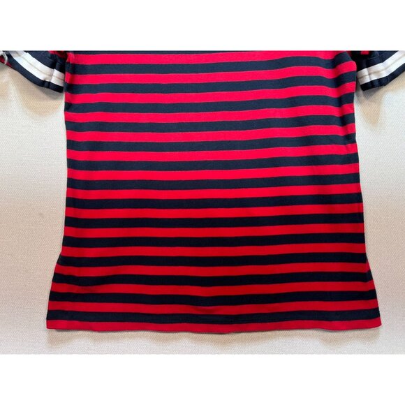 Tommy Hilfiger Women Crew Neck T-Shirt Bow Sleeve Stretch Red Blue Stripe Casual - Picture 12 of 12